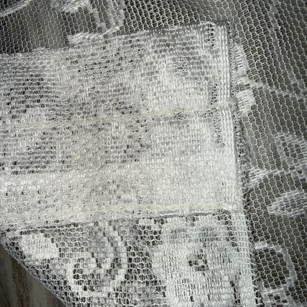 Set Of 2 White Sheer Lace Valance Curtains 38X31 Each Cottage County Floral